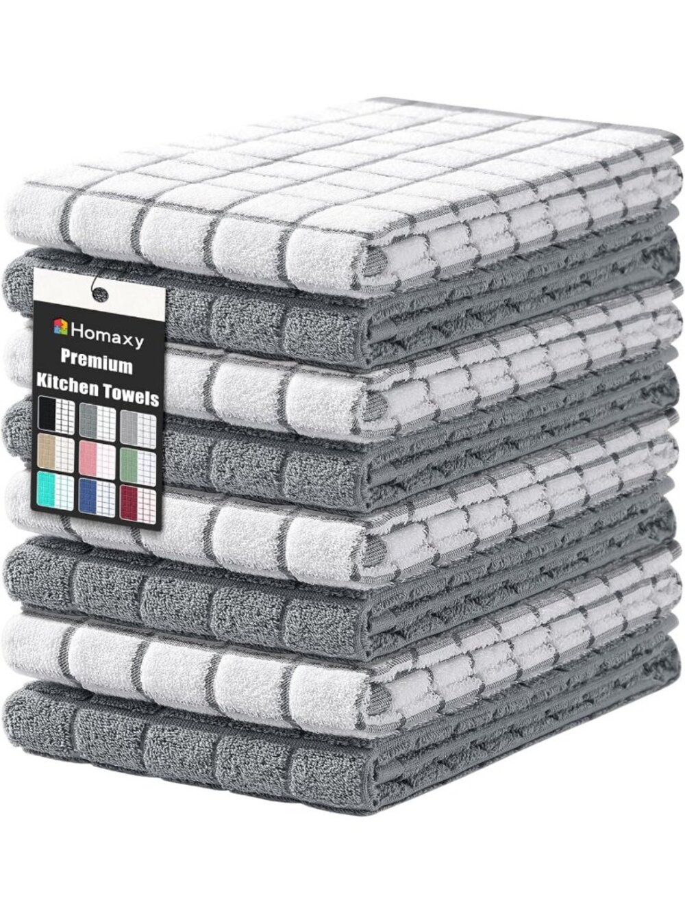 Large Premium Cotton Kitchen Towels 16"x28", 8 Pack, Soft Grey - Absorbent